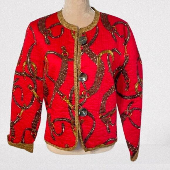 Patty Kim Reversible Equestrian Novelty Quilted Jacket Coat Size Large - Picture 1 of 8